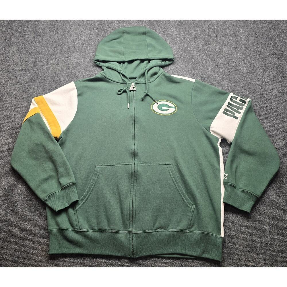 VTG Green Packers NFL Starter Full zipper hoodie Pullover Sweatshirt Hooded XL